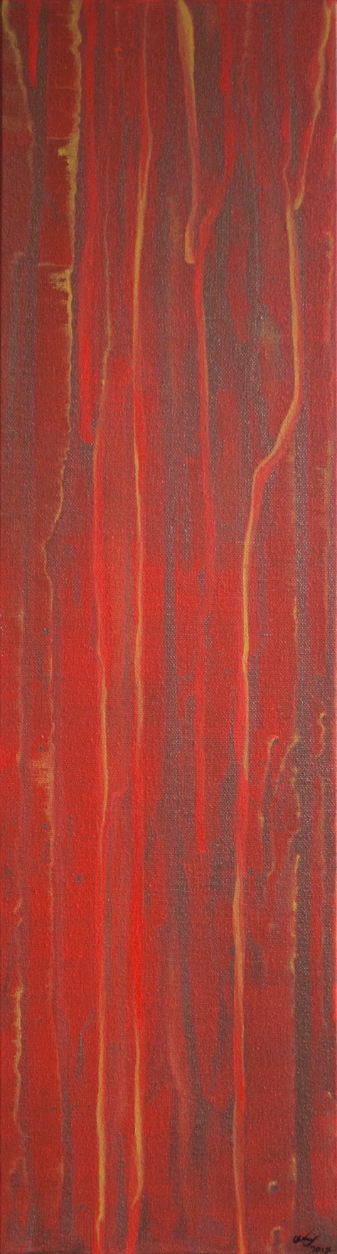 Tall red acrylic painting