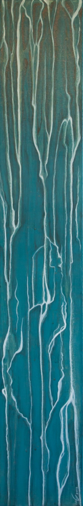Tall and skinny blue acrylic painting