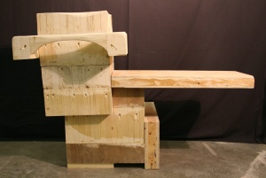 An abstract wooden sculpture