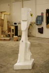 An abstract sculpture in the wood sculpture studio